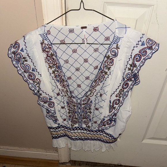 Free People New Holland Park Embroidered White and Blue Top - Picture 7 of 7